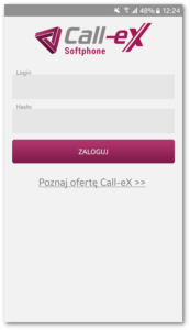 Ekran logowania aplikacji Call-eX Softphone