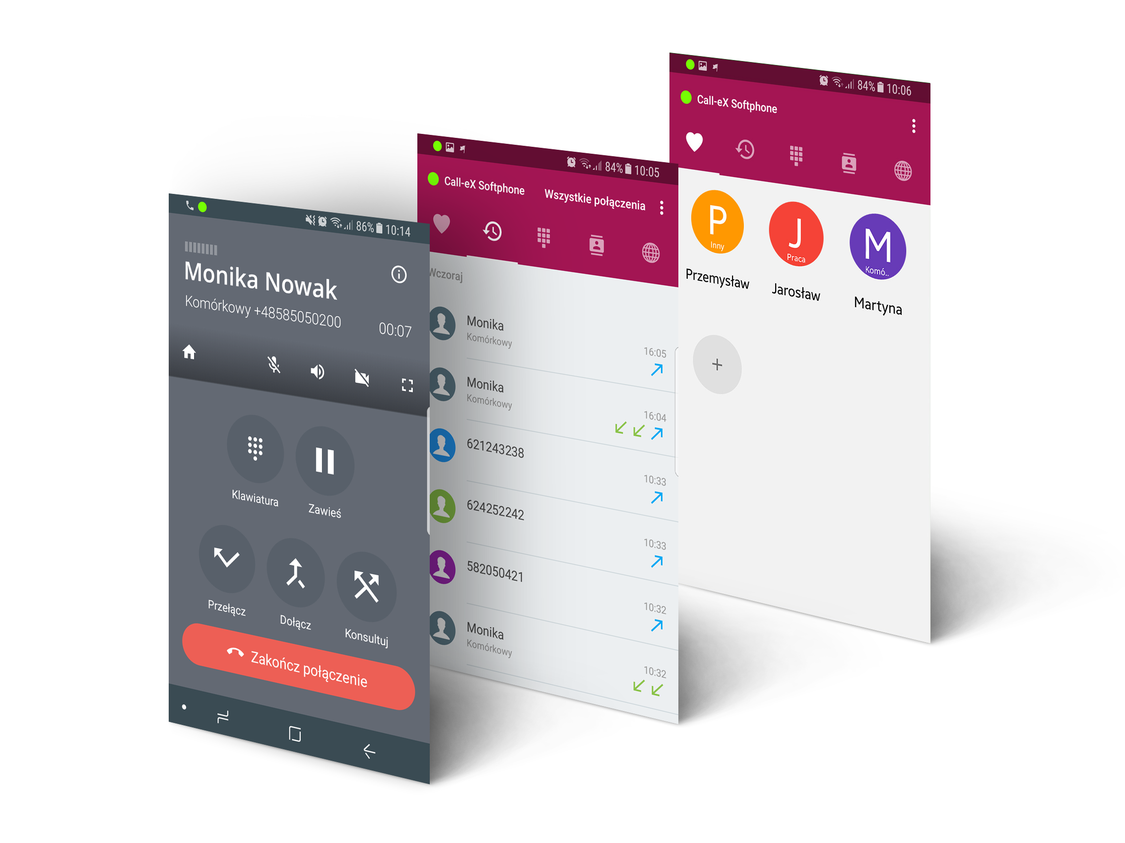 Ekrany aplikacji Call-eX Softphone